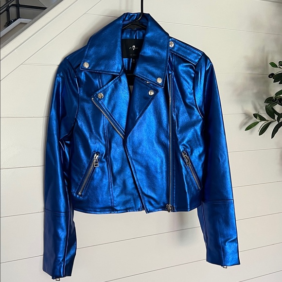 7 For All Mankind Jackets & Blazers - 7 For All Mankind Metallic Royal Blue Moto Jacket
